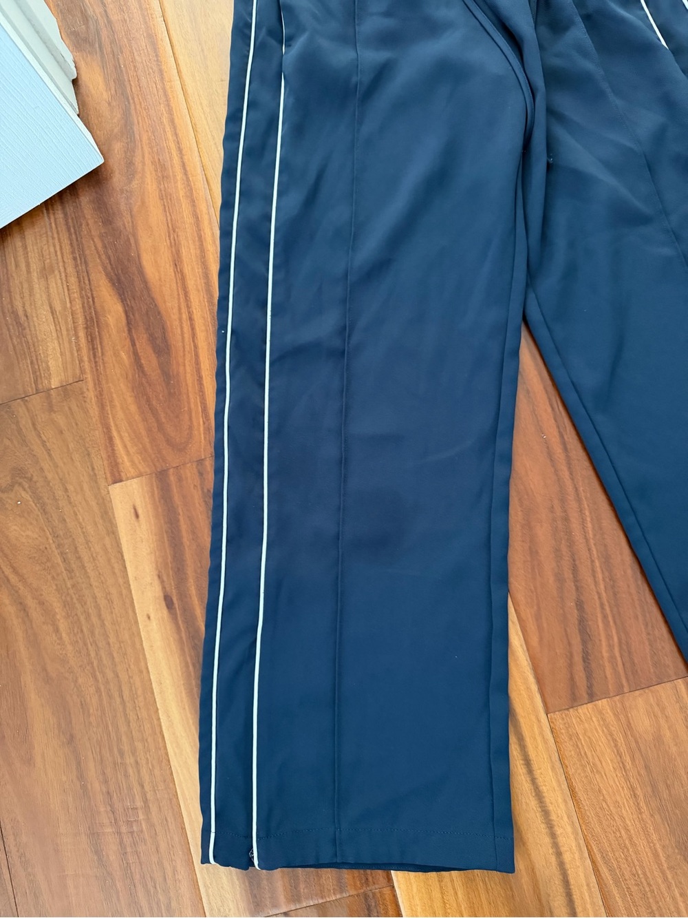 Abercrombie & Fitch Navy Wide-Leg Track Pants with White Stripes - Picture 2 of 10